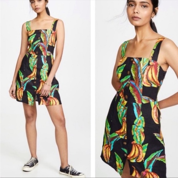 Farm Rio Preta Banana Linen Mini Dress - Picture 1 of 8